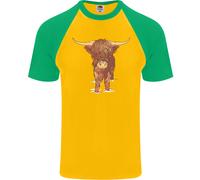 Maglietta Da Baseball S/S Per Uomo Highland Cattle Cow Scozzese Di Scozia