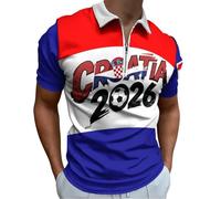 Maglietta da calcio europea, da uomo, con mezza zip, a maniche corte, vestibilità regolare, con colletto alla nonna, con stampa di calcio, estiva, casual da viaggio, Blu, L