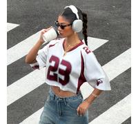 Maglietta da calcio in jersey estiva da donna in raso con maniche corte e taglio corto, top a maniche corte con stampa numerica, abbigliamento da tifosa per la Coppa del Mondo, streetwear, t-shirt bia