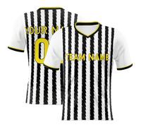 Maglietta da calcio per uomini, donne, bambini, verticali a righe nere e bianche per i fan, maglietta con scollo a V personalizzata con nome della squadra