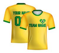 Maglietta da calcio personalizzata Brasile, NO 10 maglie da allenamento per calcio, aggiungi il tuo nome della squadra numero logo Soocer kit per uomini, donne e bambini, Giallo-B, S