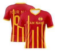 Maglietta da calcio personalizzata per uomini bambini ragazzi,Spagna Country Badge Soccer Jerseys Fans,Personalizzato nome squadra numero calcio top per tifosi spagnoli, Rosso, 140