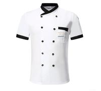 Maglietta da chef unisex con chiusura a bottoni, maniche corte, colletto rialzato, ideale per il settore alberghiero (2XL bianco)