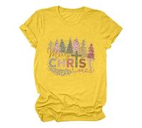 Maglietta da donna "2024 Christmas Merry Christmas" con scollo rotondo, maniche per feste eleganti, giallo., L