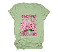 Maglietta da donna "2024 Christmas Merry Christmas" con stampa a lettere, scollo rotondo, maniche corte, per donne attente allo stile, Verde chiaro, XL