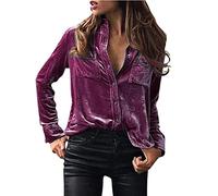 Maglietta da donna a collo alto, camicetta invernale da donna, alla moda, in velluto, a maniche lunghe, con tasca con bottoni, tinta unita, casual, calda, morbida, per allenamento all'aperto