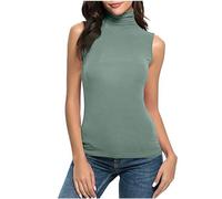 Maglietta da donna a collo alto, sexy, senza maniche, con collo alto, in tinta unita, modello Y2K, maglietta slim fit, maglietta aderente, maglietta leggera, Verde menta, m