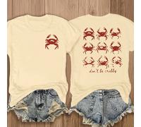 maglietta da donna a doppia stampa a granchio, design a tema oceanico vibrante con il testo "Mi trasformerò in un granchio", casual, girocollo, a maniche corte L,M,S,XL,XSTessuto in maglia