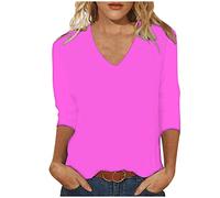 Maglietta da donna a maniche a 3/4, alla moda, a tinta unita, a tre quarti, con scollo a V, per tutte le partite, per lo sport, regalo per le donne, viola., XL
