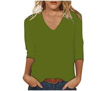 Maglietta da donna a maniche a 3/4, alla moda, a tinta unita, a tre quarti, con scollo a V, per tutte le partite, per lo sport, regalo per le donne, verde militare, S