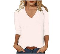 Maglietta da donna a maniche a 3/4, alla moda, a tinta unita, a tre quarti, con scollo a V, per tutte le partite, per lo sport, regalo per le donne, cachi, M