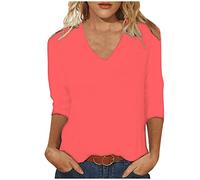 Maglietta da donna a maniche a 3/4, alla moda, a tinta unita, a tre quarti, con scollo a V, per tutte le partite, per lo sport, regalo per le donne, Rosso anguria., L