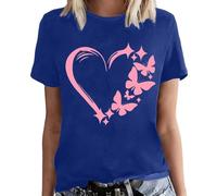 Maglietta da donna a maniche corte, camicia d'amore, top estivi, maglietta da donna, con scollo rotondo, con stampa casual arcobaleno, camicetta da donna combattente per la coscienza del cancro al