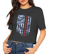 Maglietta da donna a maniche corte con bandiera americana Duramax allentata top camicetta, Nero, L