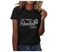 Maglietta da donna a maniche corte con elegante stampa a farfalla, design morbido scollo rotondo per un comfort alla moda, Nero , 3XL