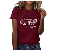 Maglietta da donna a maniche corte con elegante stampa a farfalla, design morbido scollo rotondo per un comfort alla moda, Vino, XL