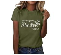Maglietta da donna a maniche corte con elegante stampa a farfalla, design morbido scollo rotondo per un comfort alla moda, verde militare, 3XL