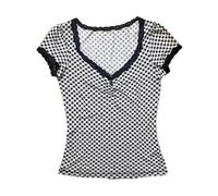 Maglietta da donna a maniche corte con fata grunge Y2k vintage grafica crop top estetica slim fit girocollo t-shirt anni '90 Streetwear, A tinta unita, M