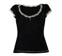 Maglietta da donna a maniche corte con fata grunge Y2k vintage grafica crop top estetica slim fit girocollo t-shirt anni '90 Streetwear, Nero , L