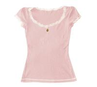 Maglietta da donna a maniche corte con fata grunge Y2k vintage grafica crop top estetica slim fit girocollo t-shirt anni '90 Streetwear, rosa, S