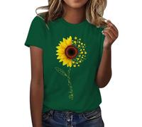 Maglietta da donna a maniche corte con girasoli, vintage, con grafica, girocollo, estiva, casual, 2025, basic, girocollo, elegante, casual, per lo sport, Nero/verde, L