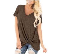 Maglietta da donna a maniche corte con scollo a V e nodo, caffè, 3XL