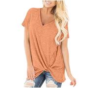 Maglietta da donna a maniche corte con scollo a V e nodo, Colore: arancione., XXL