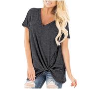 Maglietta da donna a maniche corte con scollo a V e nodo, grigio., 3XL