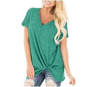 Maglietta da donna a maniche corte con scollo a V e nodo, verde, 3XL