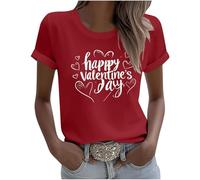 Maglietta da donna a maniche corte, con stampa a cuore, taglie forti, San Valentino, girocollo, maglietta, 15-rosso, M