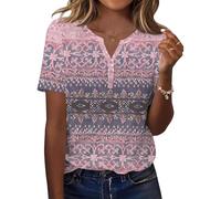 Maglietta da donna a maniche corte con stampa cachemire floreale astratta e scollo a V - Elegante top allover con motivo etnico | Maglietta casual bohémien per tutti i giorni e il tempo libero