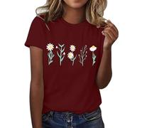 Maglietta da donna a maniche corte, girocollo, con volant, casual, maglietta estiva, tinta unita, elegante, camicetta da donna, a maniche corte, morbida e liscia, Rosa-e, XL