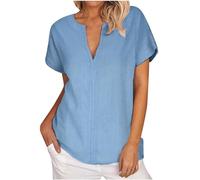 Maglietta da Donna a Maniche Corte in Cotone e Lino Tinta Unita con Scollo a V T-Shirt Vintage Sexy Tinta Unita alla Moda Casual Ampia e Curva Maglietta Donna Eleganti Offerte del Giorno