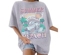 Maglietta da donna a maniche corte, oversize, estiva, in cotone, con scollo rotondo, ampia, basica, vintage, per il tempo libero, con spalle stampate, Y2k, streetwear, O grigio., XL