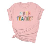 Maglietta da donna, a maniche corte, per insegnante, per il rientro a scuola, elegante in pizzo, rosa, M