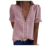 Maglietta da donna a maniche corte, scollo a V, estiva, lavorata a maglia, leggera, a maniche corte, per il tempo libero, traspirante, 2026 Top, Colore: rosa., M