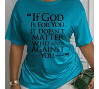 Maglietta da donna a maniche corte, taglia comoda, con stampa "Se Dio ti sostiene, non importa chi si oppone", adatta per primavera ed estate, modello combinato, collo tondo 0XL,1XL,2XL,3XL,4XLColore 