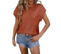 Maglietta da donna a maniche corte, tinta unita, a maniche corte, tinta unita, con scollo rotondo, top decorato, maglietta lavorata a maglia, abbigliamento per la vita quotidiana, regali di Natale