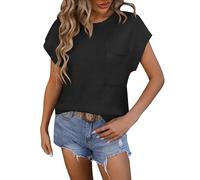 Maglietta da donna a maniche corte, tinta unita, a maniche corte, tinta unita, con scollo rotondo, top decorato, maglietta lavorata a maglia, abbigliamento per la vita quotidiana, regali di Natale