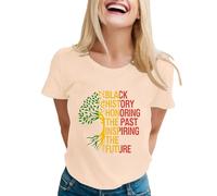 Maglietta da donna a maniche corte, una maglietta a maniche corte alla moda e casual, con scollo rotondo e stampa a lettere da donna, beige., XXL