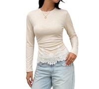 Maglietta da donna a maniche lunghe, aderente, girocollo, basic, comoda per l'ufficio e la vita quotidiana