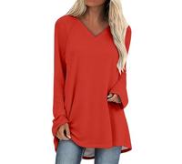 Maglietta da donna, a maniche lunghe, basic, slim fit, scollo a V, tinta unita, elegante, colore giallo, Y2K, felpa casual, a maniche lunghe, top a tunica, camicetta Watermelon, rosso, L 37