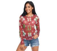 Maglietta da donna a maniche lunghe, casual, taglia S, Merry Christmas Gifts Pattern Rosso, XX-Large