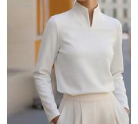 Maglietta da donna a maniche lunghe con collo alto e scollo diviso, in tessuto air layer, stile croccante, versatile per il pendolarismo, top estetico, top di design, business casual L,M,S,XL,XS,XXSCo