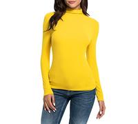 Maglietta da donna a maniche lunghe, con scollo a V, pizzo, per affari, per il tempo libero, slim fit, stretch, basic, camicetta casual, traspirante, comoda, durevole, alla moda, giallo., M