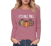 Maglietta da donna a maniche lunghe con scritta autunnale Y'all - Maglione casual con stampa leopardata e zucca | Top alla moda per la stagione autunnale, Stil_p07 rosa, XXL