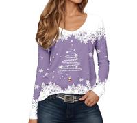 Maglietta da donna a maniche lunghe con stampa natalizia, stile casual, comoda compagna di tutti i giorni, tessuto morbido, scollo rotondo, per feste e occasioni stagionali, Lilla, XL