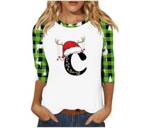 Maglietta da donna a maniche lunghe da donna, per autunno/inverno, maniche a sette quarti, stampa con lettere di Natale, maglietta a maniche lunghe per festival, regali di Natale quotidiani, Nero , L