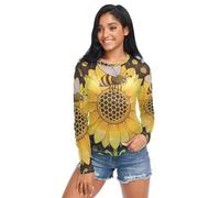 Maglietta da donna a maniche lunghe in rete, taglia S, Girasole Primavera Salva le api Honeybee, XX-Large