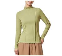 Maglietta da donna a maniche lunghe, vestibilità aderente, scollo rotondo, versatile, a maniche lunghe, può essere indossata all'aperto, per lo sport, verde, M